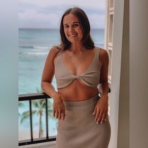White Fox Boutique Tan Ribbed Two-Piece Set